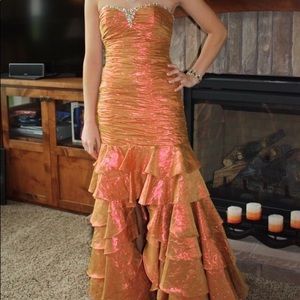 Orange Mermaid Strapless Prom Dress!